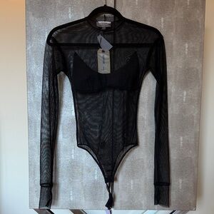 SAMI MIRO VINTAGE Black Sheer Long-Sleeve Mesh Bodysuit